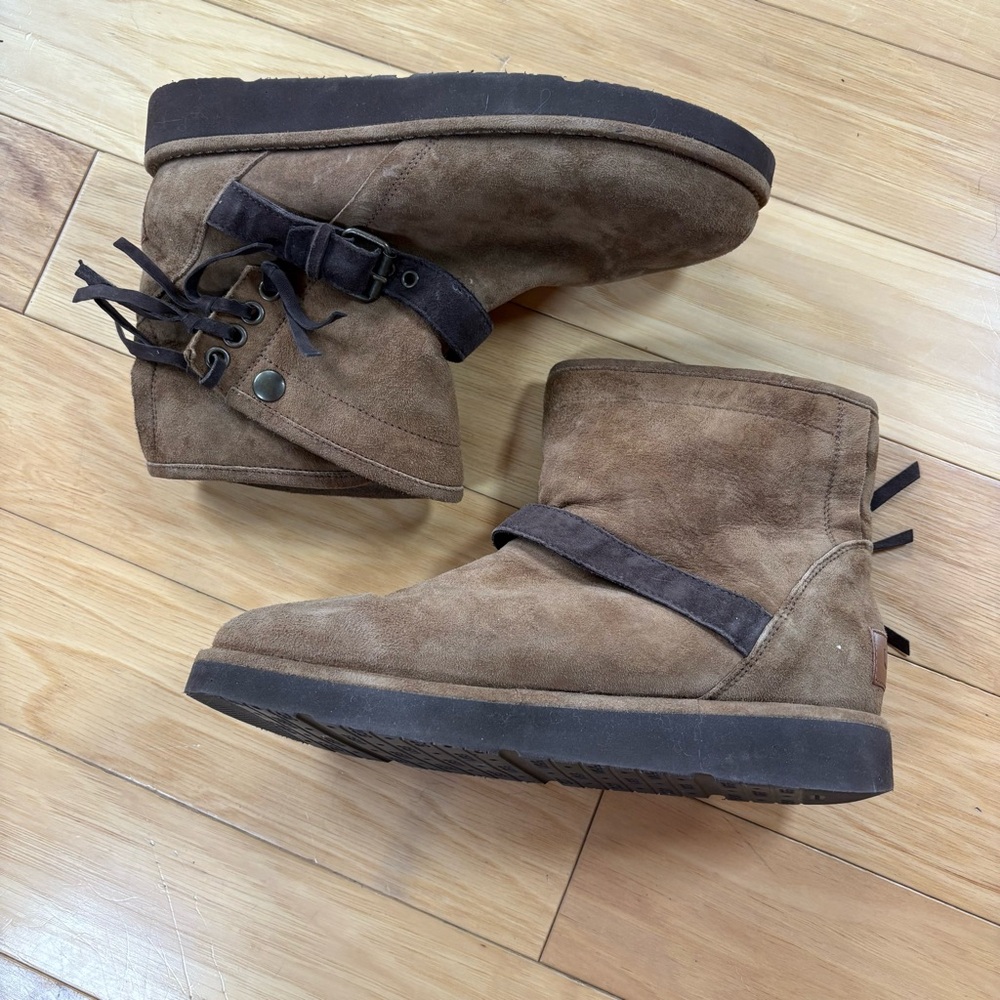 UGG Classic Luxe Karisa Boots Womens Sz 6 Brown Suede Shearling Ankle - Picture 2 of 11